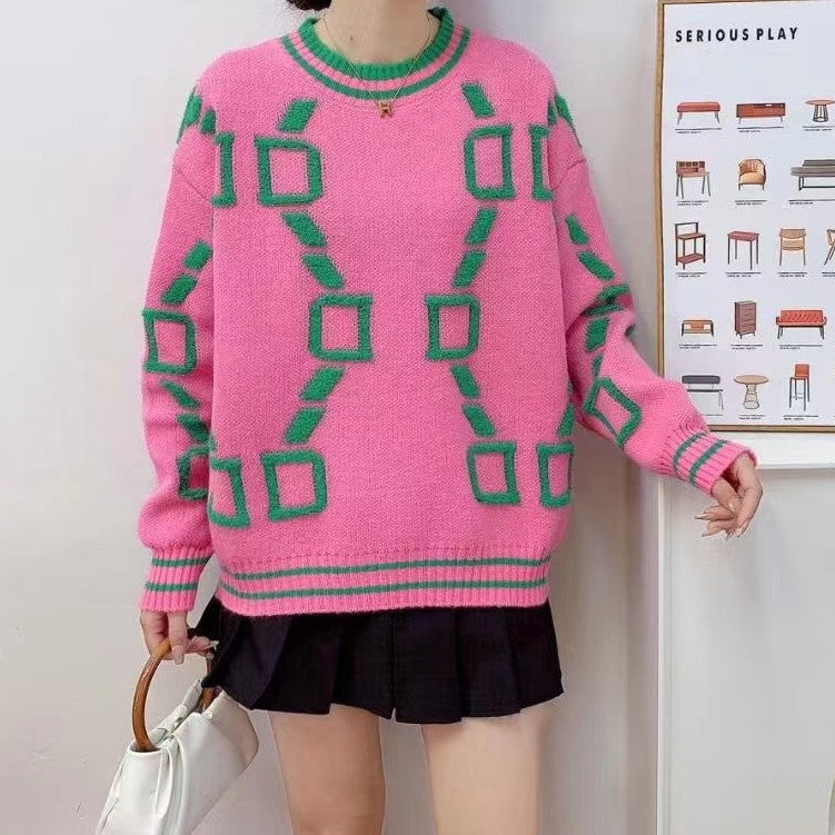 Damen Modischer Pullover mit geometrischem Muster Drune