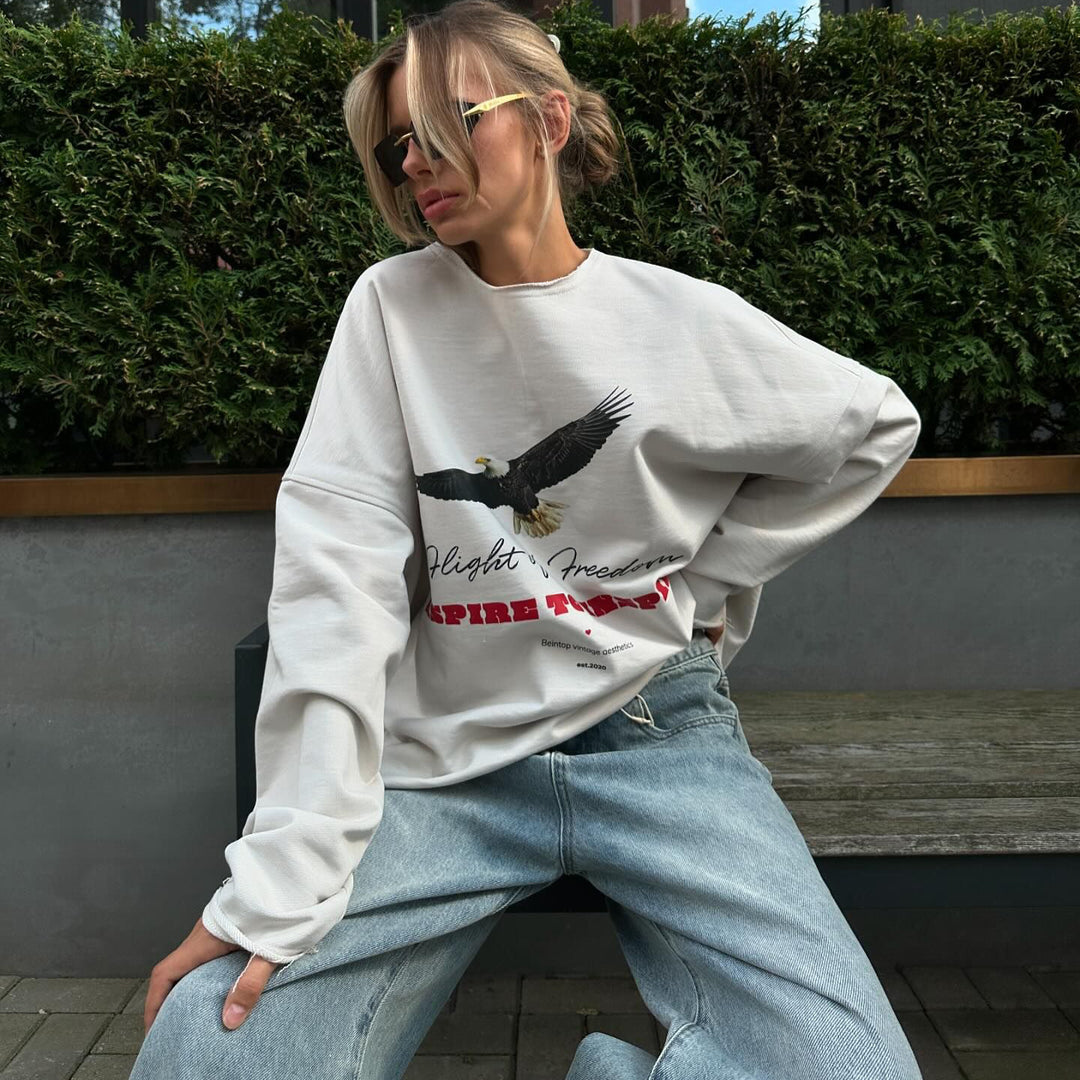 Damen Oversized Sweatshirt mit kreativem Grafikschnitt und lässigem Design Drune