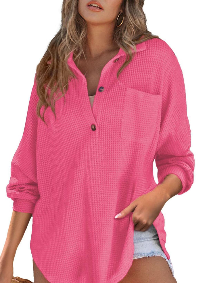 Damen lässiges Waffelstrickoberteil mit Knopfleiste Drune