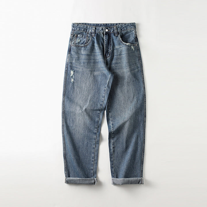 Herren Baggy Jeans im Vintage-Look mit distressed Effekten und hohem Bund Drune