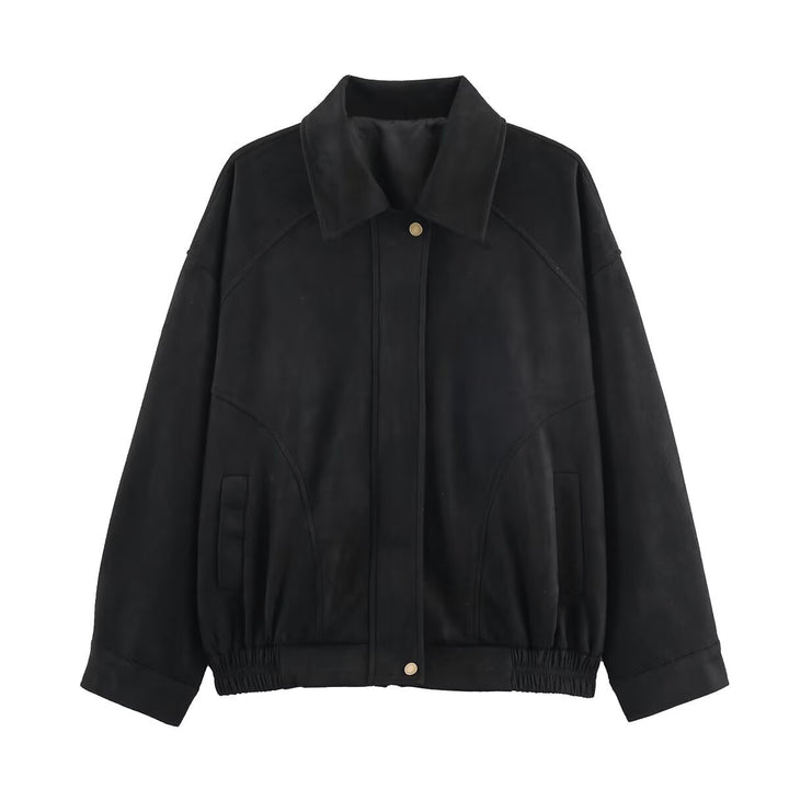 Damen lässige Wildlederjacke mit elastischem Bund und seitlichen Taschen Drune