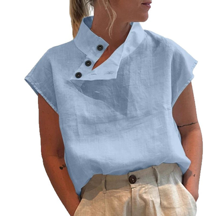 Damen moderne Bluse mit Stehkragen und eleganten Knopfdetails Drune