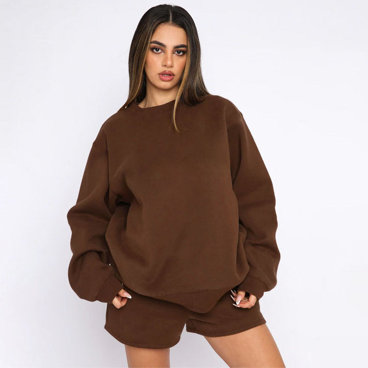 Damen nan weites Sweatshirt und Shorts Haus-Set aus weichem Frottee Drune