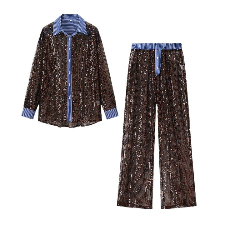 Damen Glamouröse Pailletten Pyjama-Set Drune