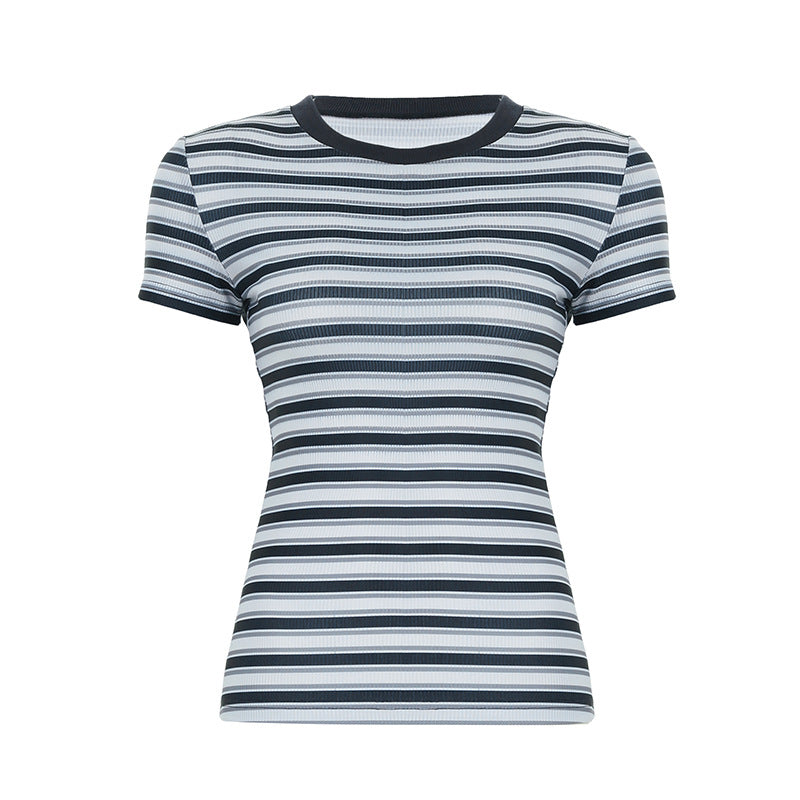 Damen Kurzarmshirt mit modernem Streifenmuster und elastischem Schnitt Drune