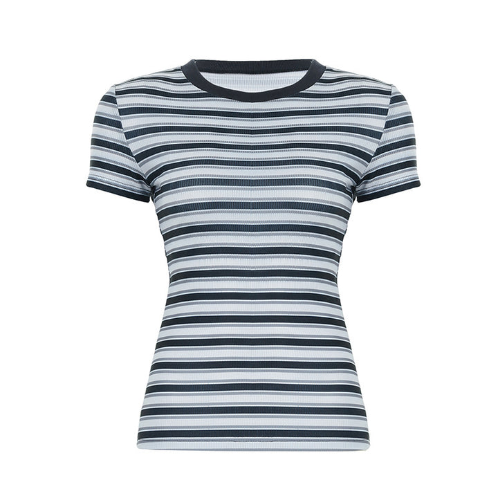 Damen Kurzarmshirt mit modernem Streifenmuster und elastischem Schnitt Drune