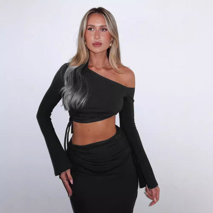 Damen Maxi-Kleid mit asymmetrischem Schnitt und eleganter Raffung Drune