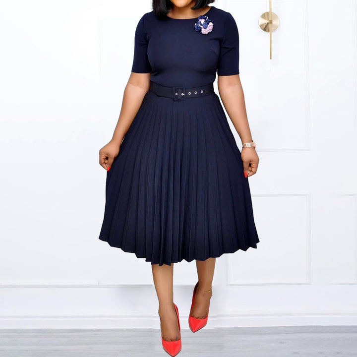 Damen Plissiertes Kleid mit Taillengürtel und eleganter Silhouette Drune
