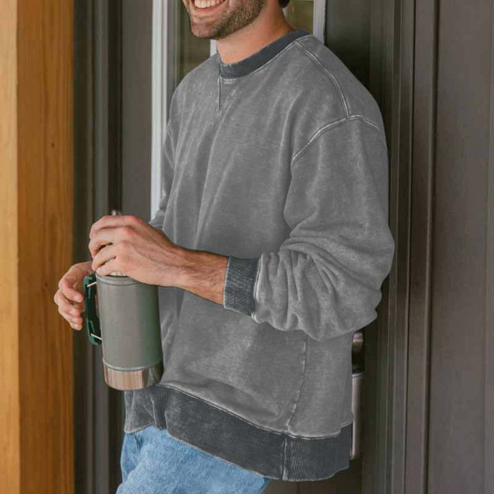 Herren lässiger Rundhals-Sweatshirt mit Vintage-Waschung und bequemen Bund Drune