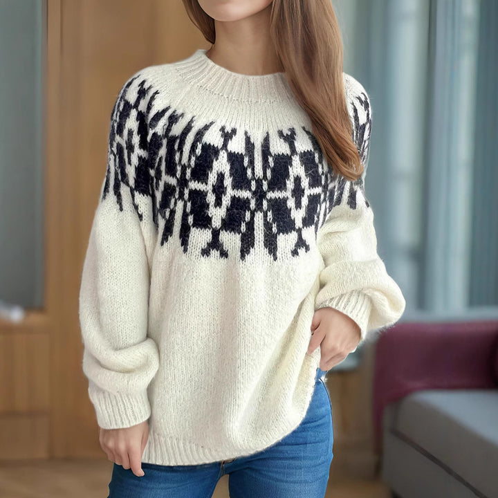 Damen Strickpullover mit voluminösen Ärmeln und modernem Muster Drune