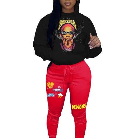 Damen trendiges Oberteil und Jogginghose Set mit kreativen Grafiken Drune