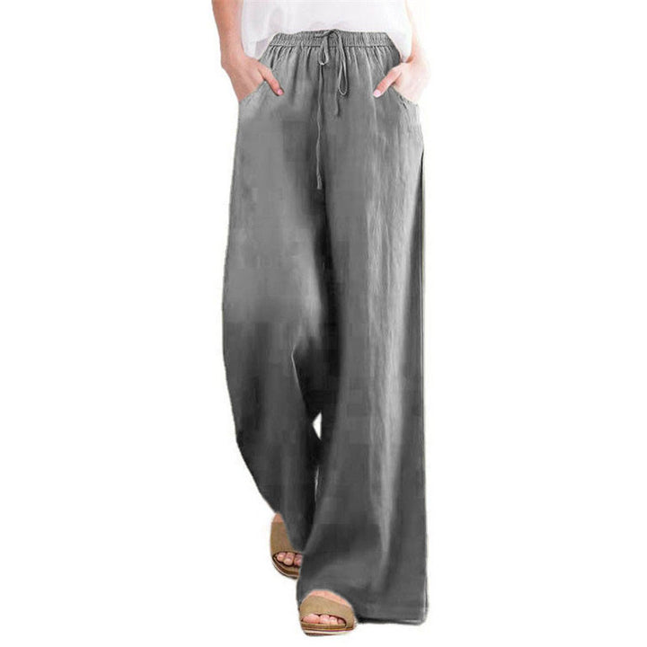 Damen Weite Leinenhose mit elastischem Bund und seitlichen Taschen Drune