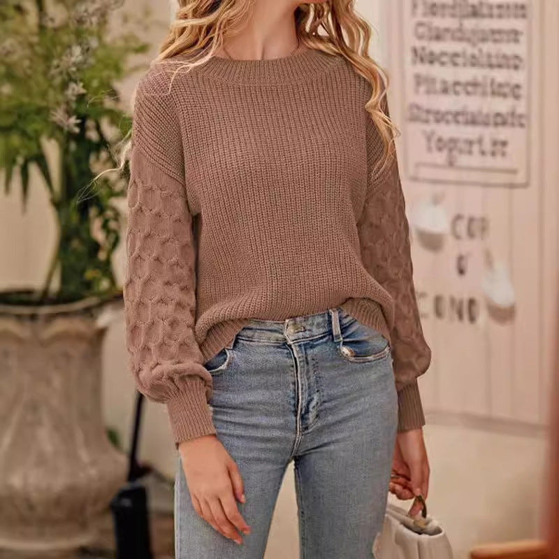 Damen Strickpullover mit hochgeschlossenem Design und strukturierten Ärmeln Drune