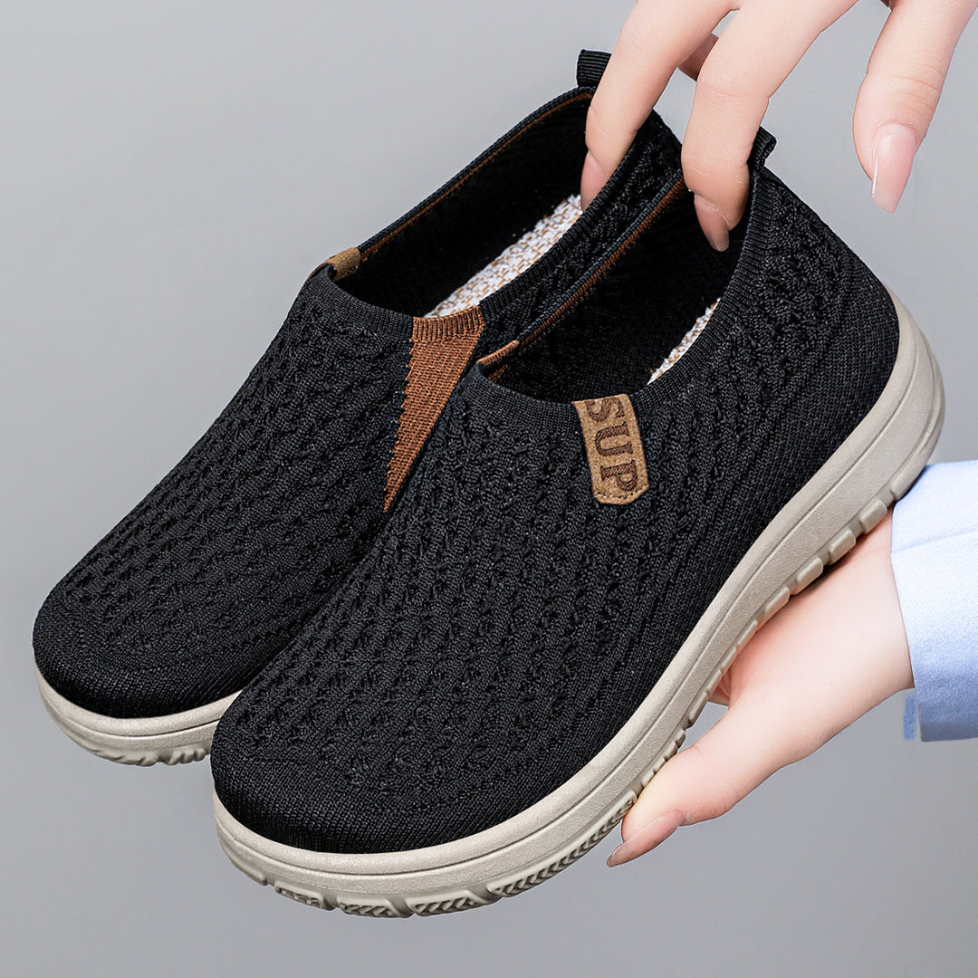 Damen nan gestrickter Slip-On Komfort-Sneaker mit elastischem Einstieg, atmungsaktivem 3D-Strick und gedämpfter EVA-Laufsohle Drune