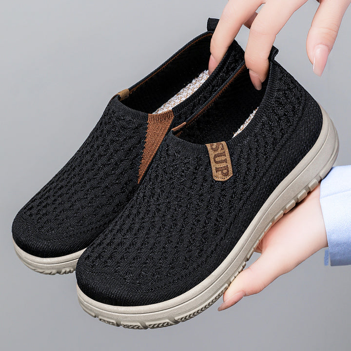 Damen nan gestrickter Slip-On Komfort-Sneaker mit elastischem Einstieg, atmungsaktivem 3D-Strick und gedämpfter EVA-Laufsohle Drune