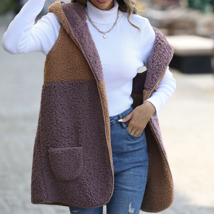 Damen Plüschweste mit großen Taschen und asymmetrischem Design Drune