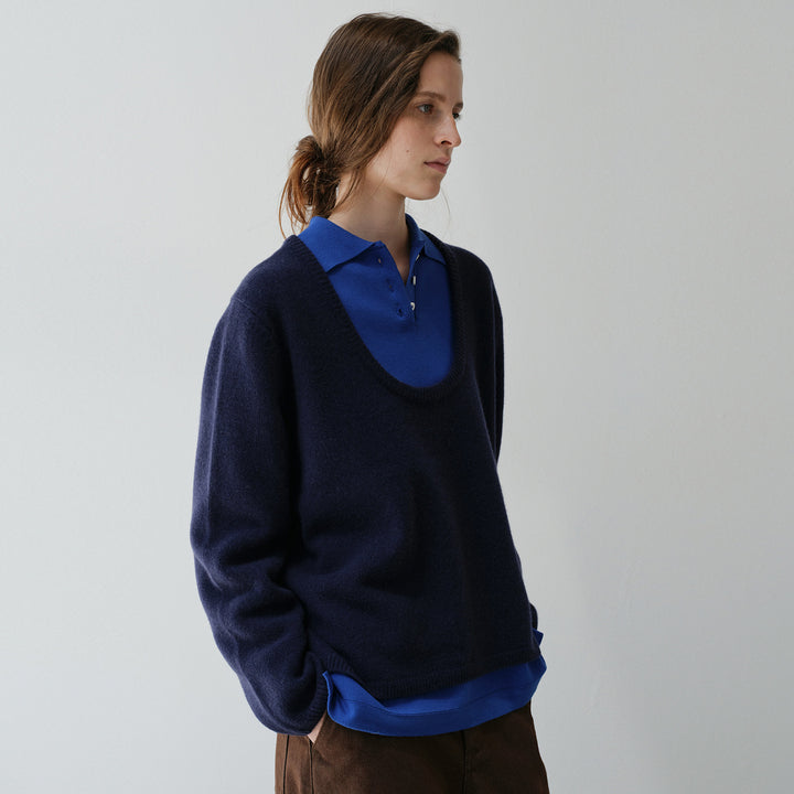 Damen Modischer Strickpullover mit rundem Ausschnitt Drune