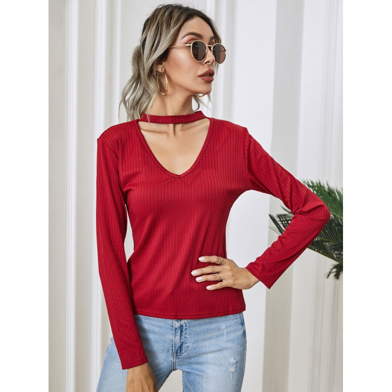 Damen Langarm Bodysuit mit tiefem V-Ausschnitt und schmalem Schnitt Drune