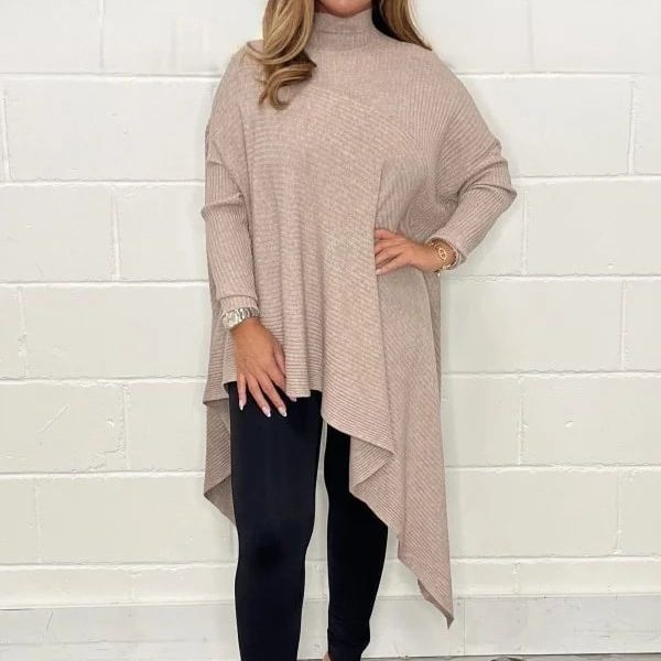 Damen asymmetrisches Strickoberteil mit hohem Kragen und modernem Schnitt Drune