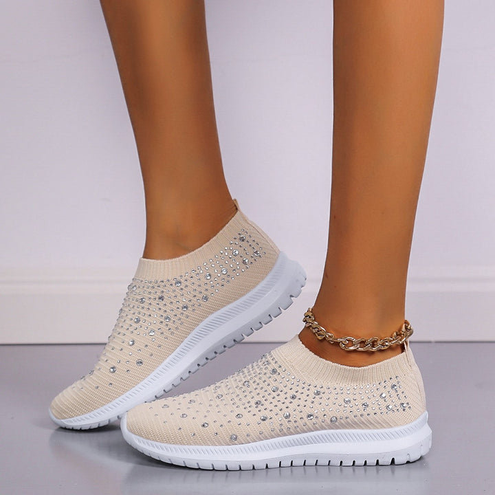 Damen Sneakers mit funkelnden Strass-Applikationen und elastischem Strick-Obermaterial Drune