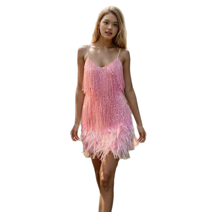 Damen Fransenminikleid mit süßem V-Ausschnitt und verführerischem Design Drune