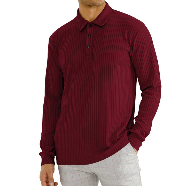 Herren Langarm-Polohemd mit strukturiertem Rippenmuster und Knopfdetail Drune