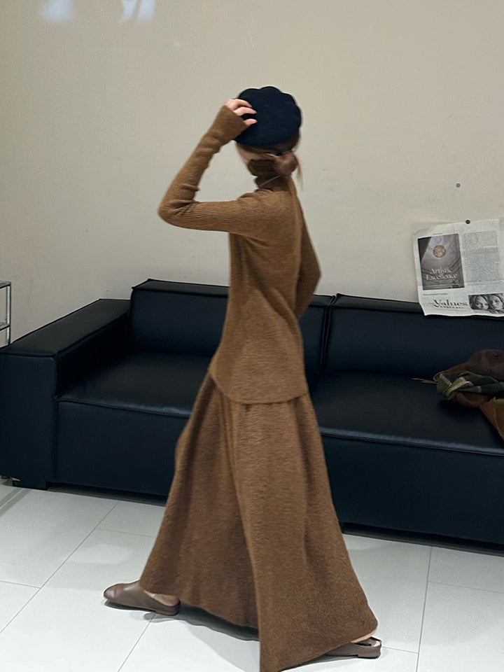 Damen elegantes Strickkleid mit schmalem Rollkragen und langem Schnitt Drune