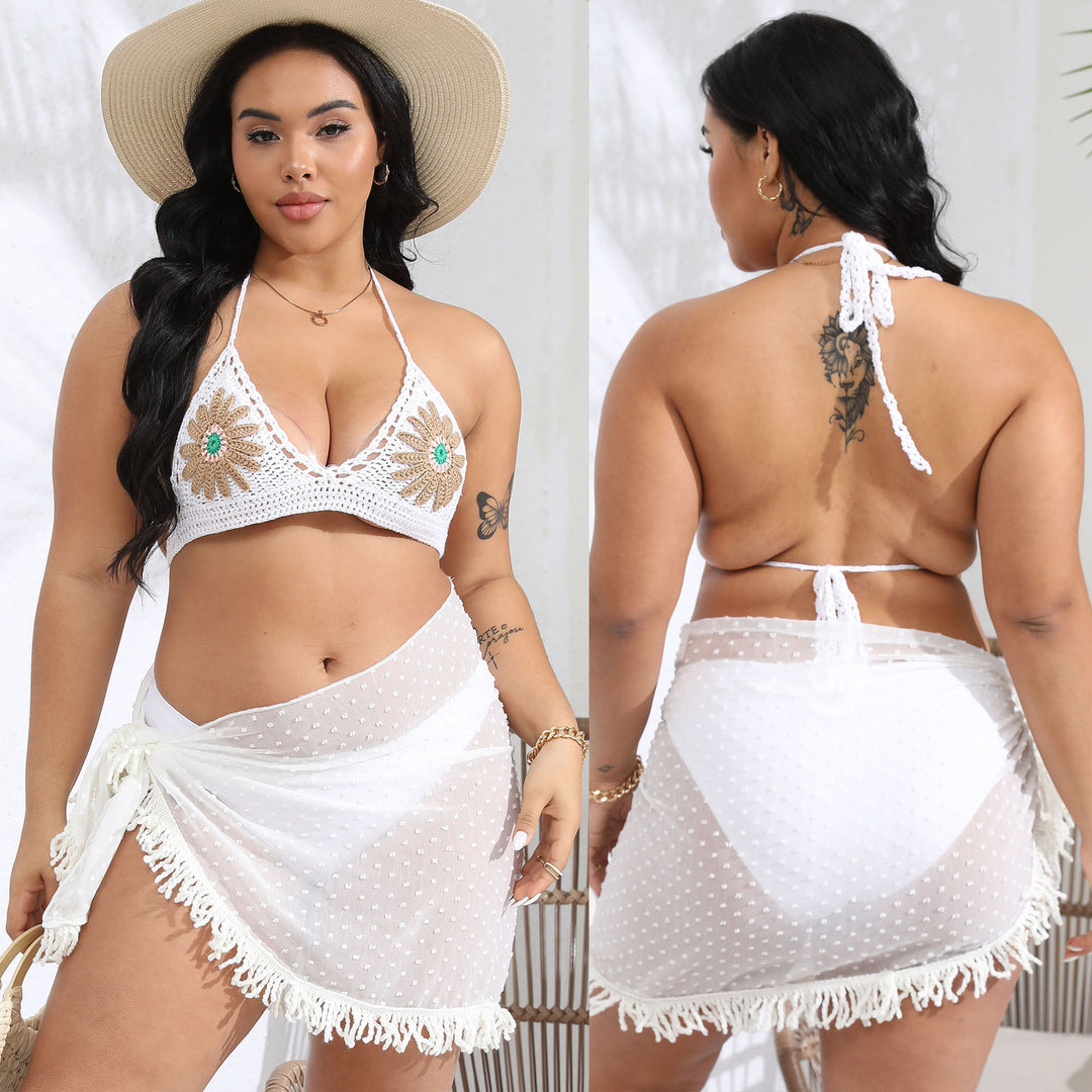 Damen gehäkelter Bikini-Oberteil mit floralen Applikationen Drune
