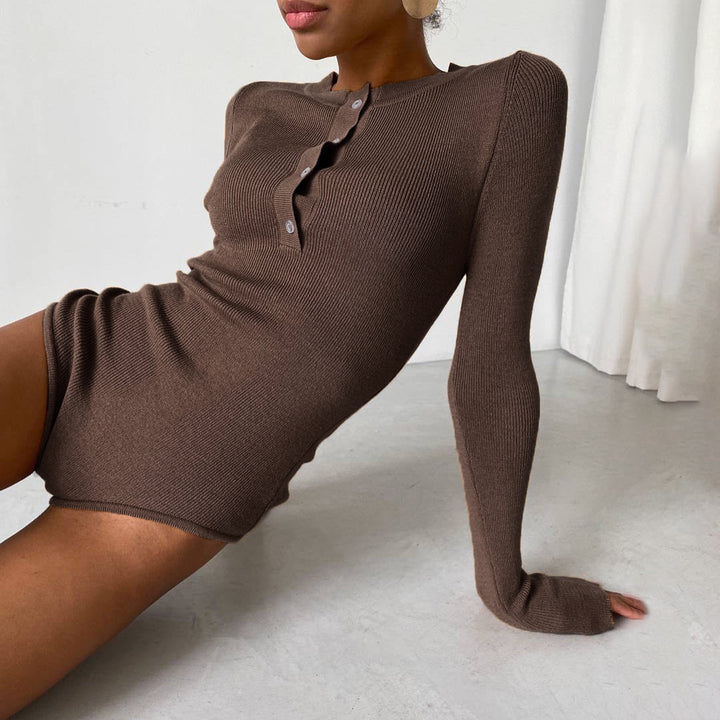 Damen Langarmbody mit Knopfleiste Drune