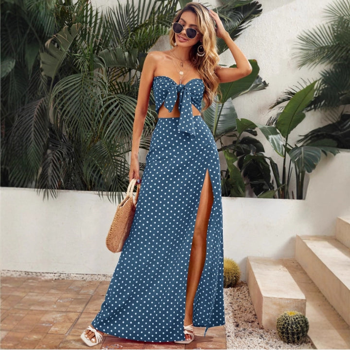 Damen Maxi Kleid mit tiefem V-Ausschnitt und modischem Schlitz Drune
