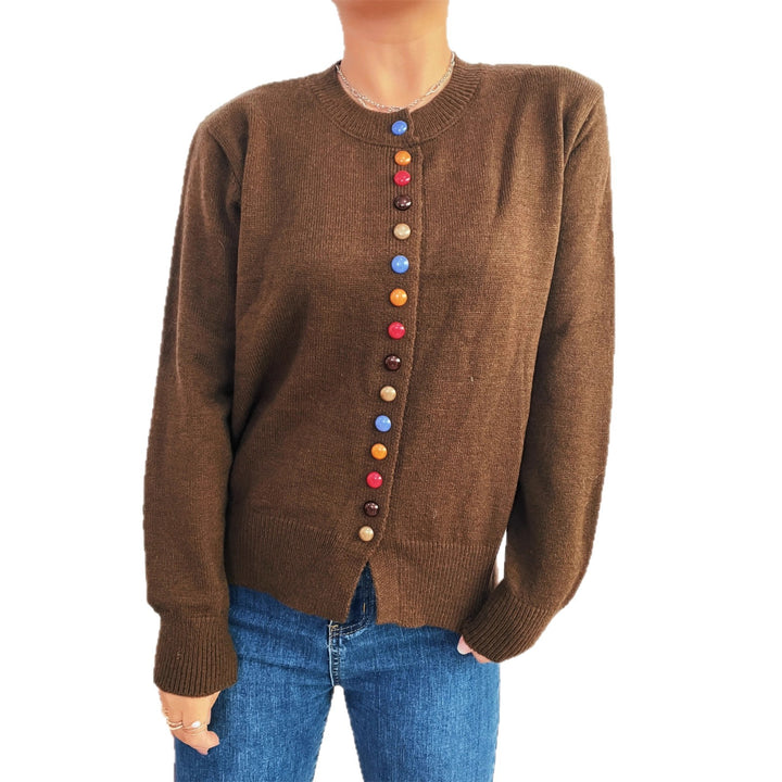 Damen stilvolle Strickjacke mit bunten Knöpfen Drune