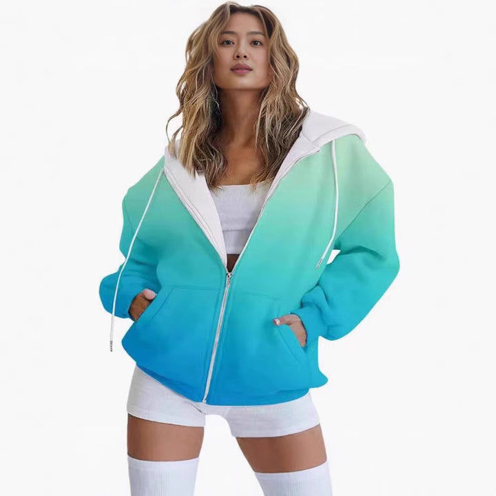 Damen oversized Kapuzenjacke mit Farbverlauf und praktischen Taschen Drune
