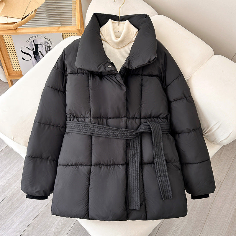 Damen modische wattierte Jacke mit Gürtel und hochschließendem Kragen Drune