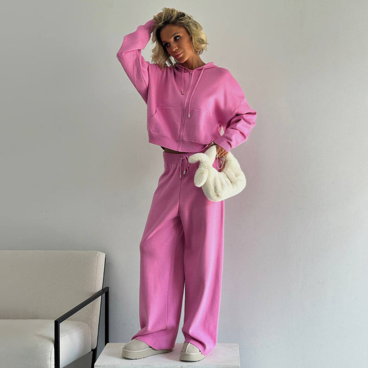 Damen Lässiges Cozy Set mit Kapuzenpullover und weitem Hosenstil Drune