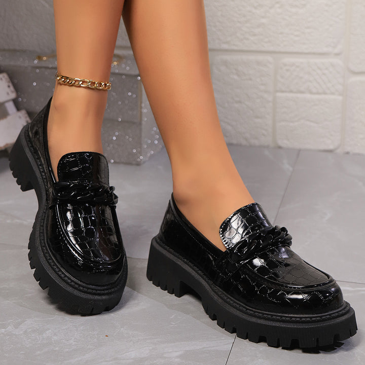 Damen Modische Loafers im eleganten Krokodil-Look mit stabiler Profilsohle Drune