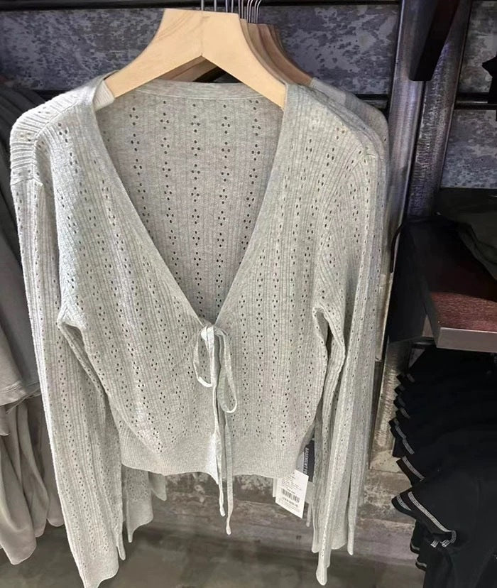Damen Eleganter Strickcardigan mit verstellbarer Schnürung Drune