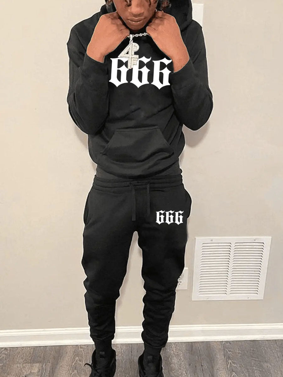 Herren Hoodie und Jogginghose Set mit grafischem Statementdruck Drune