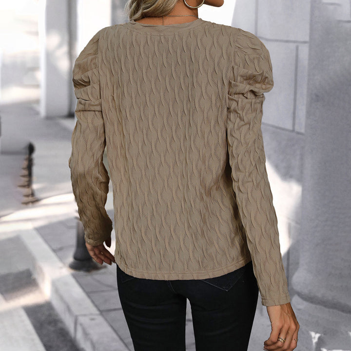Damen Pullover mit strukturiertem Wellenmuster und eleganten Puffärmeln Drune