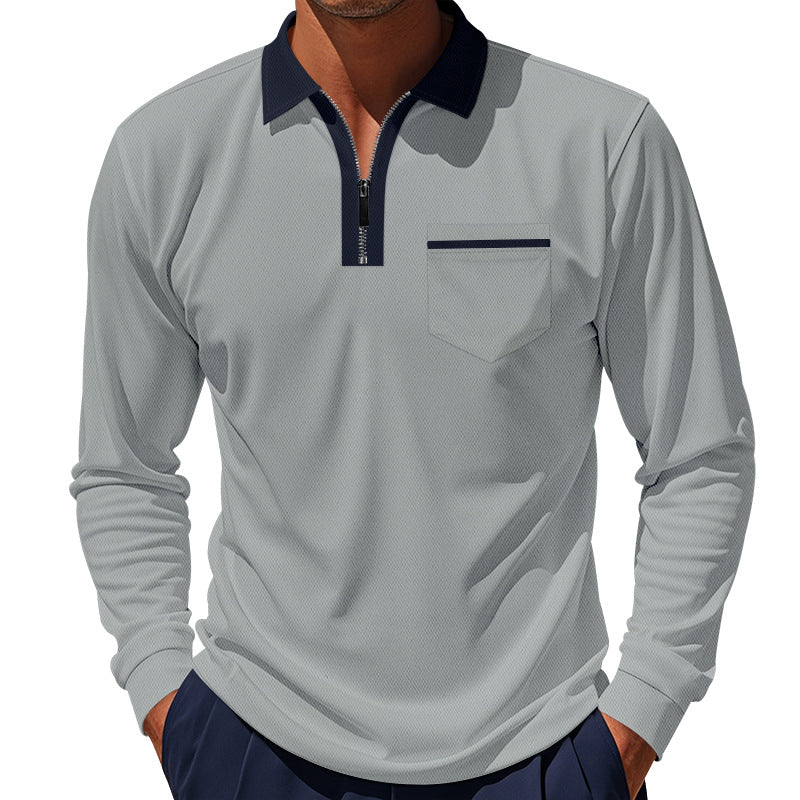 Herren nan elegantes Langarm-Poloshirt mit verdecktem Halbzip, strukturierter Piqué-Optik und dezenter Brusttasche Drune