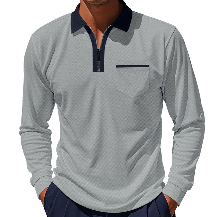 Herren nan elegantes Langarm-Poloshirt mit verdecktem Halbzip, strukturierter Piqué-Optik und dezenter Brusttasche Drune