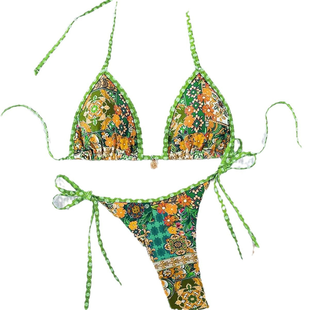 Damen Triangel-Bikini mit buntem floralen Mustermix und verstellbaren Trägern Drune