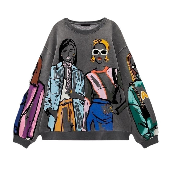 Damen Oversized Sweatshirt mit kreativem Druckdesign und stylischen Details Drune