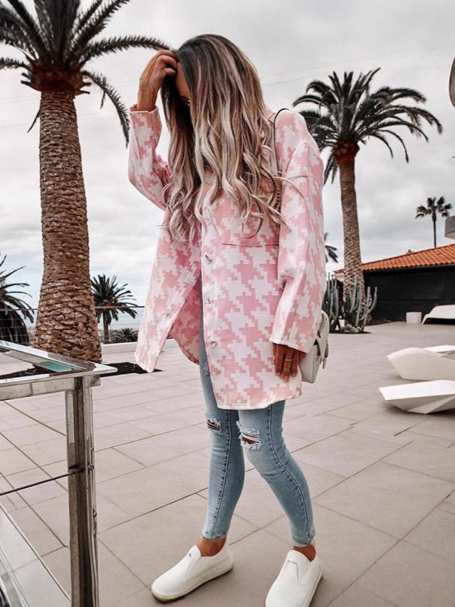 Damen Oversized Hemdjacke im modernen Hahnentritt-Design Drune