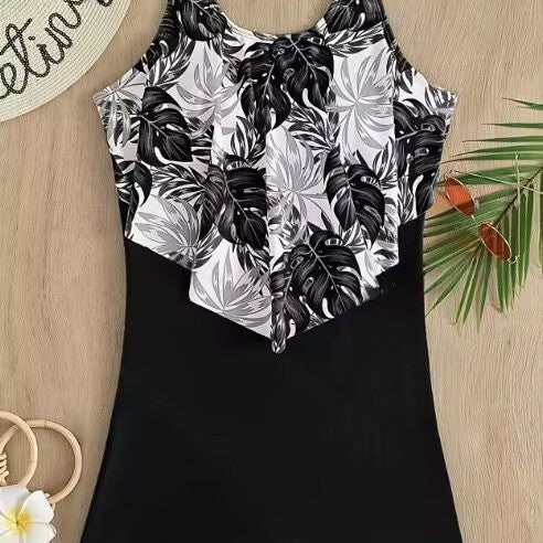 Damen Einteiliger Badeanzug mit floralem Oberteil Drune