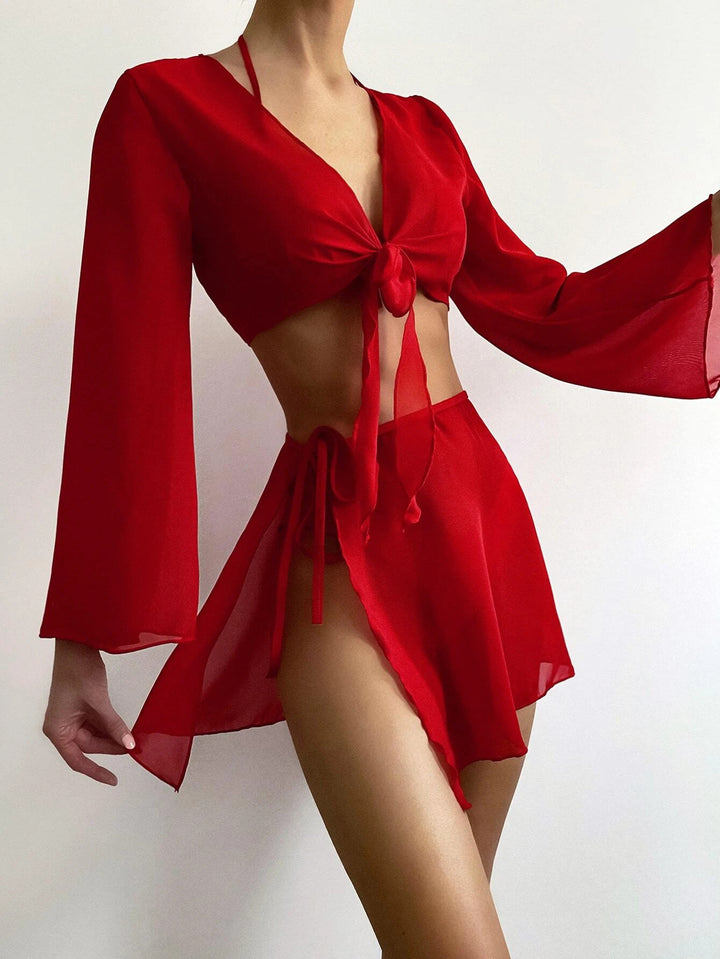 Damen Baumwoll Strandset mit lässigem Wickeldesign Drune