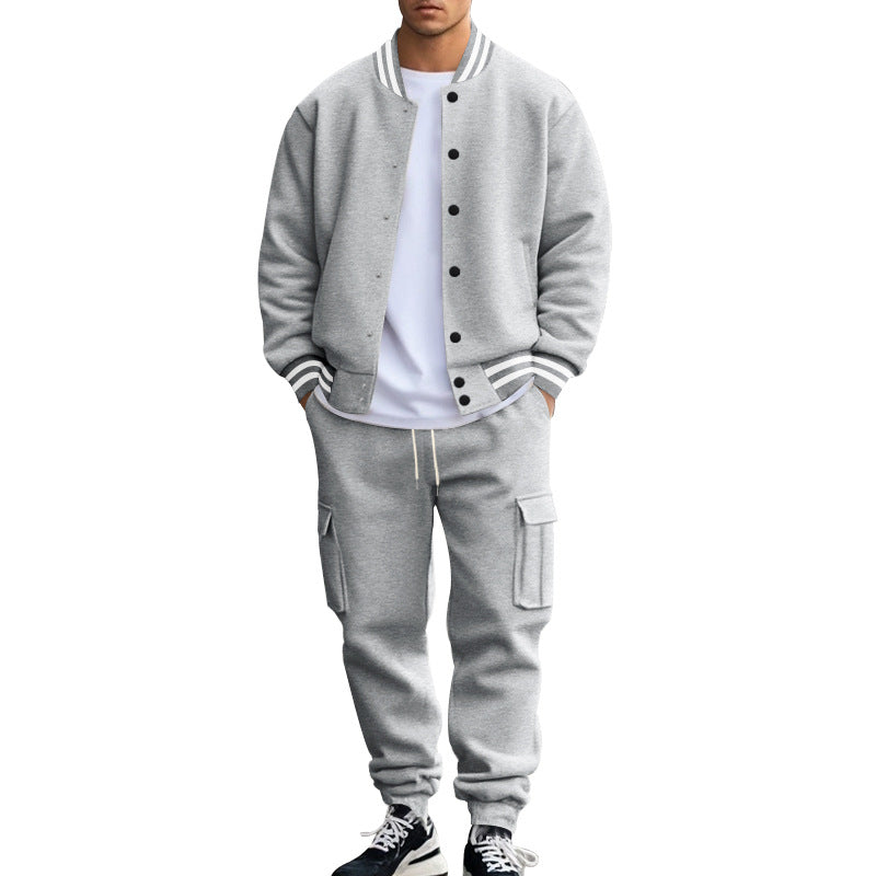 Herren nan sportives College-Set aus Sweatjacke mit Druckknöpfen und Cargo-Jogginghose mit Tunnelzug Drune