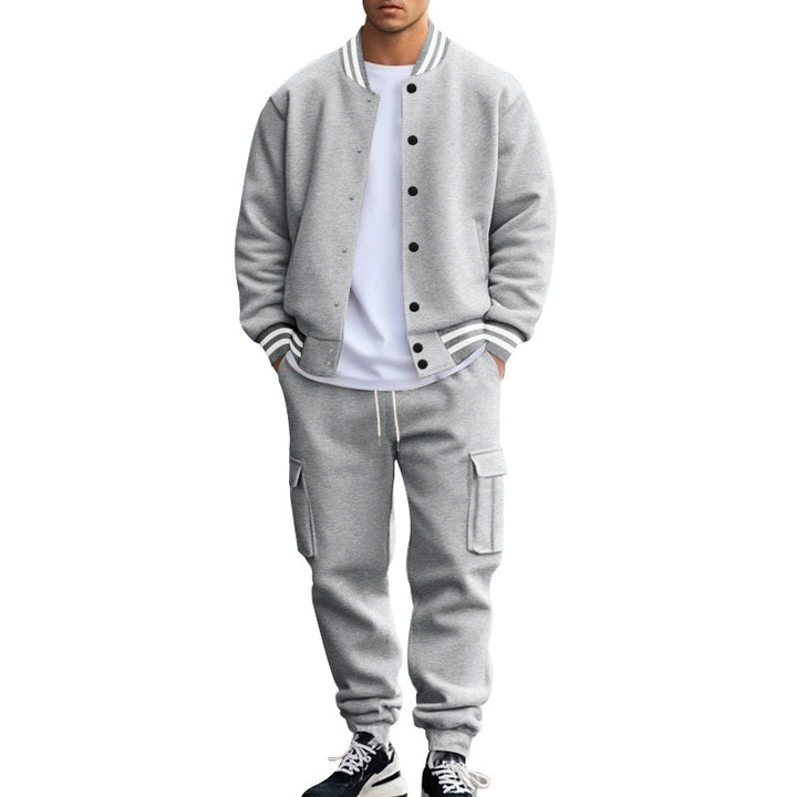 Herren nan sportives College-Set aus Sweatjacke mit Druckknöpfen und Cargo-Jogginghose mit Tunnelzug Drune