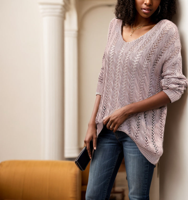 Damen Strickpullover mit luftiger Lochmusterung und weitem Schnitt Drune