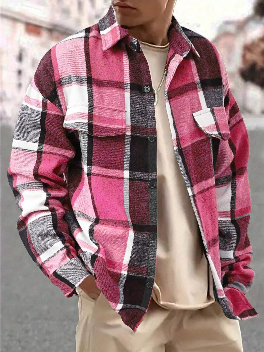 Herren nan weite Karo-Hemdenjacke aus weichem Flanell mit aufgesetzten Brusttaschen Drune