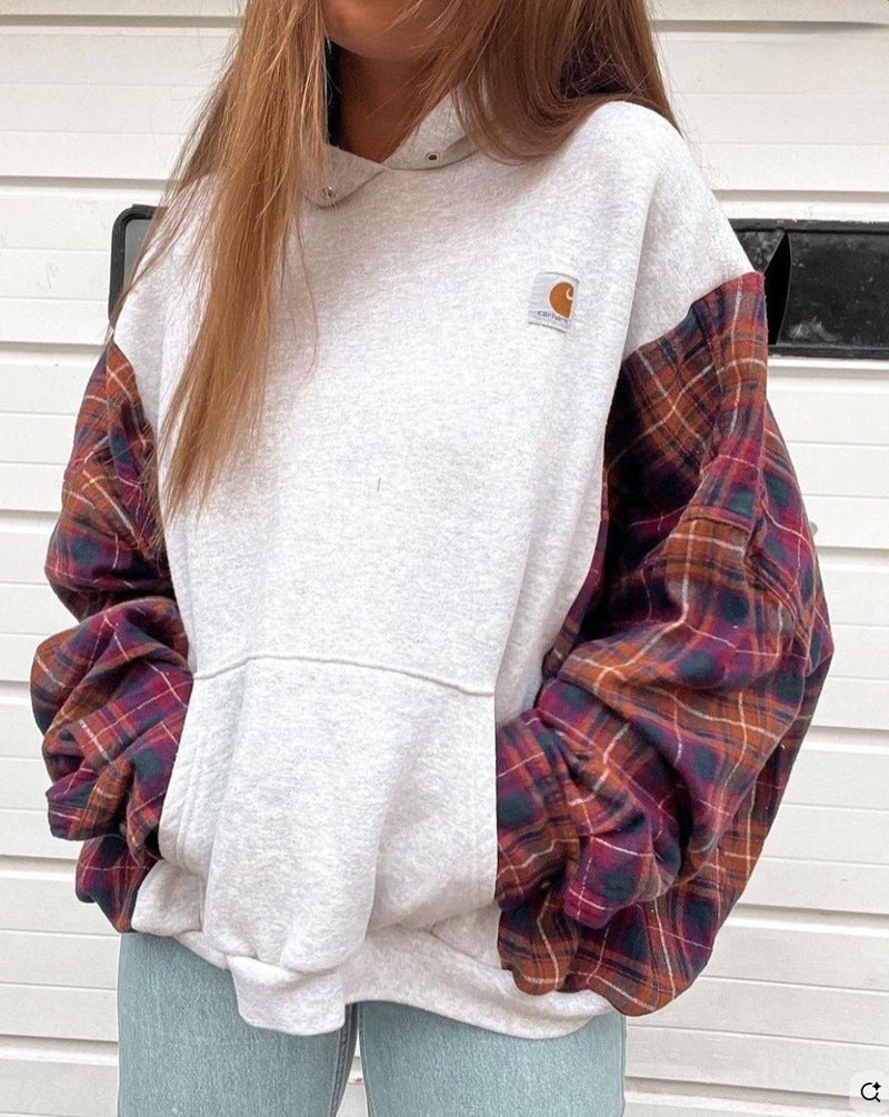 Damen Kapuzenpullover mit modernem Karomuster Drune